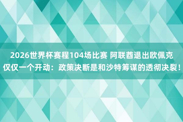 2026世界杯赛程104场比赛 阿联酋退出欧佩克仅仅一个开动:政策决断是和沙特筹谋的透彻决裂!