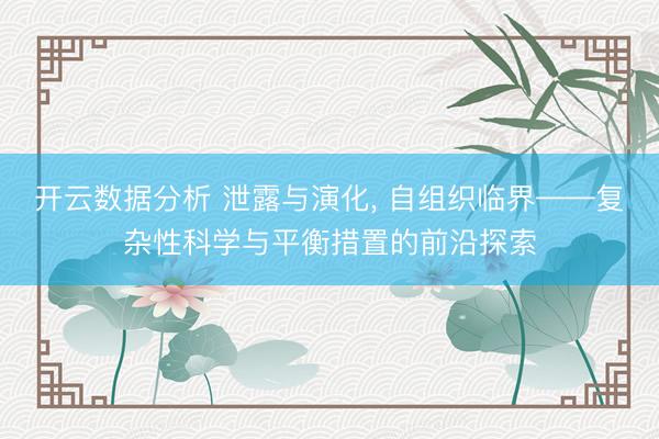 开云数据分析 泄露与演化， 自组织临界——复杂性科学与平衡措置的前沿探索
